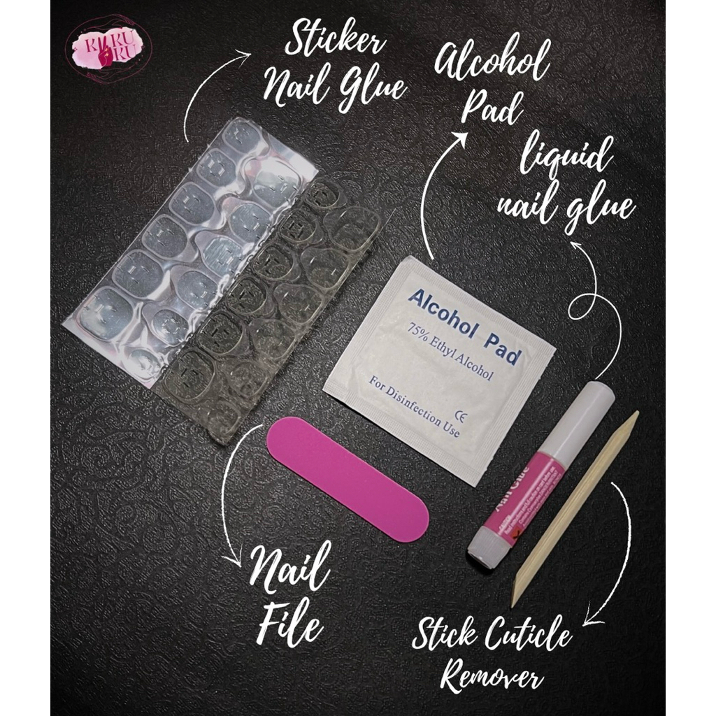 nail kit press on nail nail set pelengkap nail lem nail glue nail file alcohol pad nail set