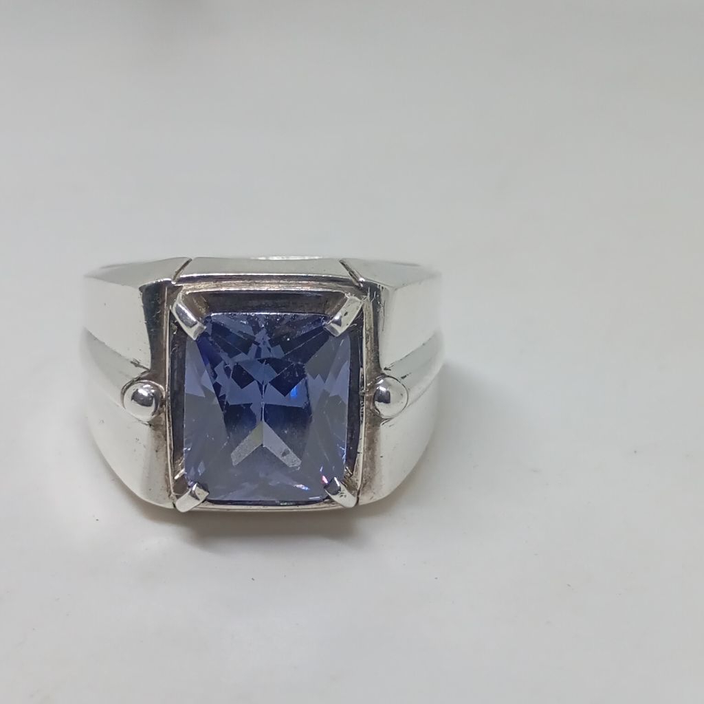 Cincin Pria King Safir Super kristal Cutting Ring Perak Silver 925