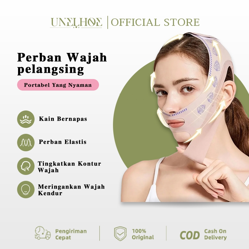 UNELHOE Perban Pelangsing Wajah Sabuk Pengihil Double Chin Alat Simetris Untuk Wajah