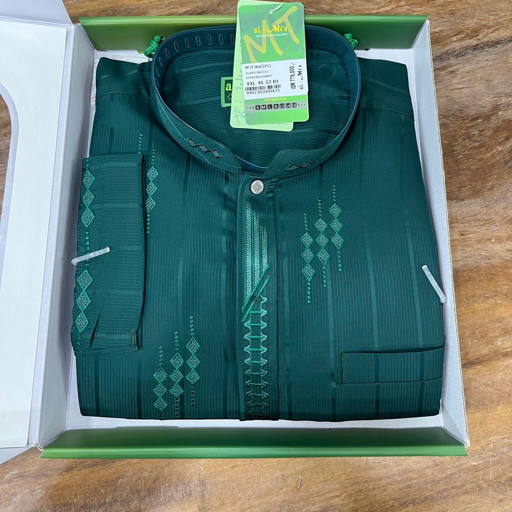 Baju Koko almia mt dus hijau lengan polos / almia bordir / baju koko pria dewasa bordir ukuran jumbo