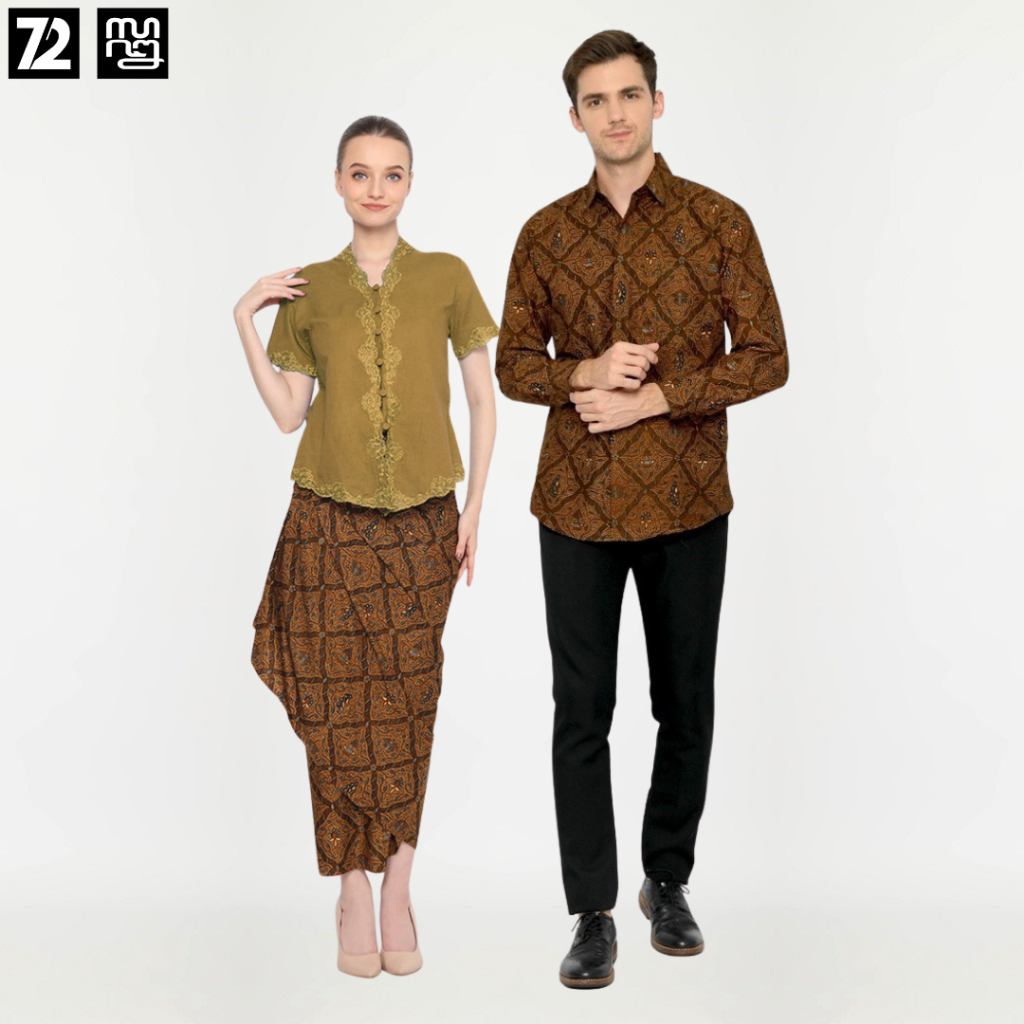Batik Couple Modern 72 Batik Kemeja Pria Lengan Panjang Slimfit Rok Lilit Instan Katun Premium Motif
