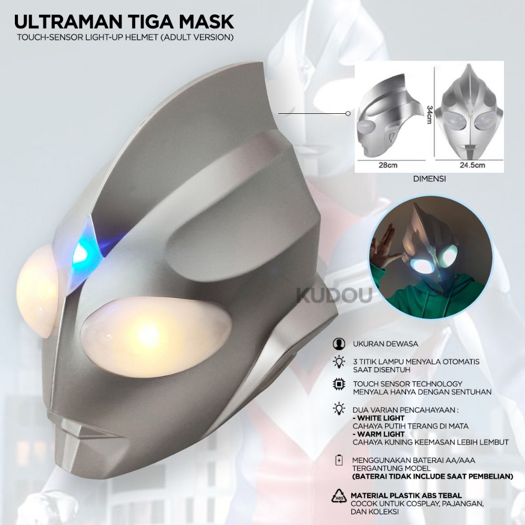 Replika Topeng Ultraman Cosplay Koleksi Mainan Tonkusatsu Zett Tiga (Adult Version)