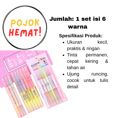 

Stabilo 2 in 1 Highlighter Dual Tip – 1 Set Isi 6 Warna Pastel Cerah Cocok untuk Buku, Catatan, Belajar, Sekolah dan Kantor