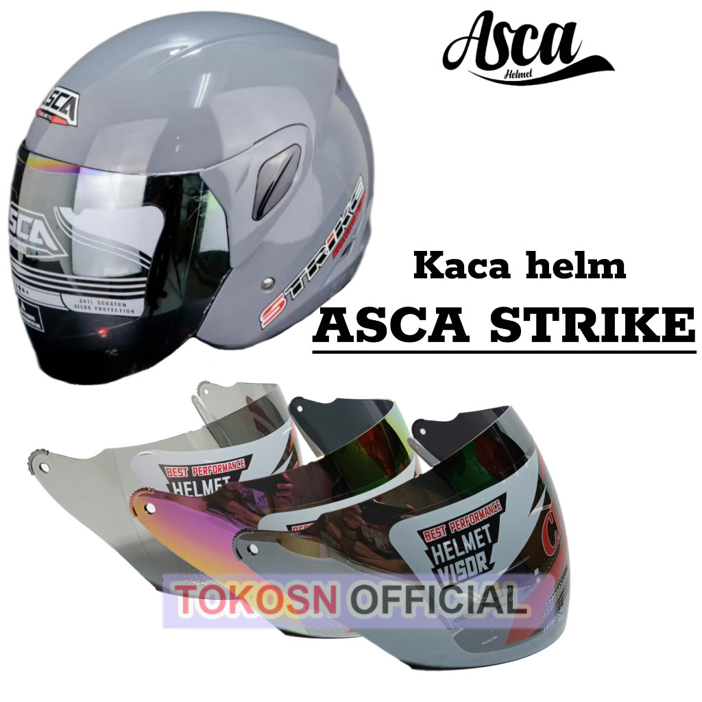 Kaca helm ASCA STRIKE | visor helmet asca strike warna hitam smock pelangi silver bening