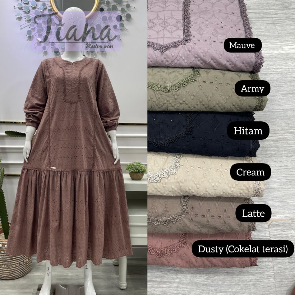 salvina midi katun bordir bolong renda Ruffle bawah