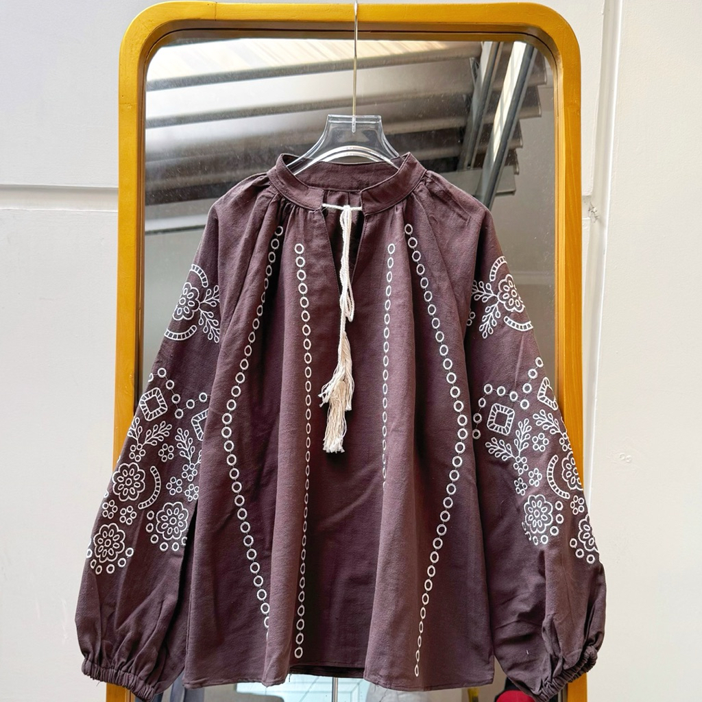 Celina blouse bahan linen bordir etnik
