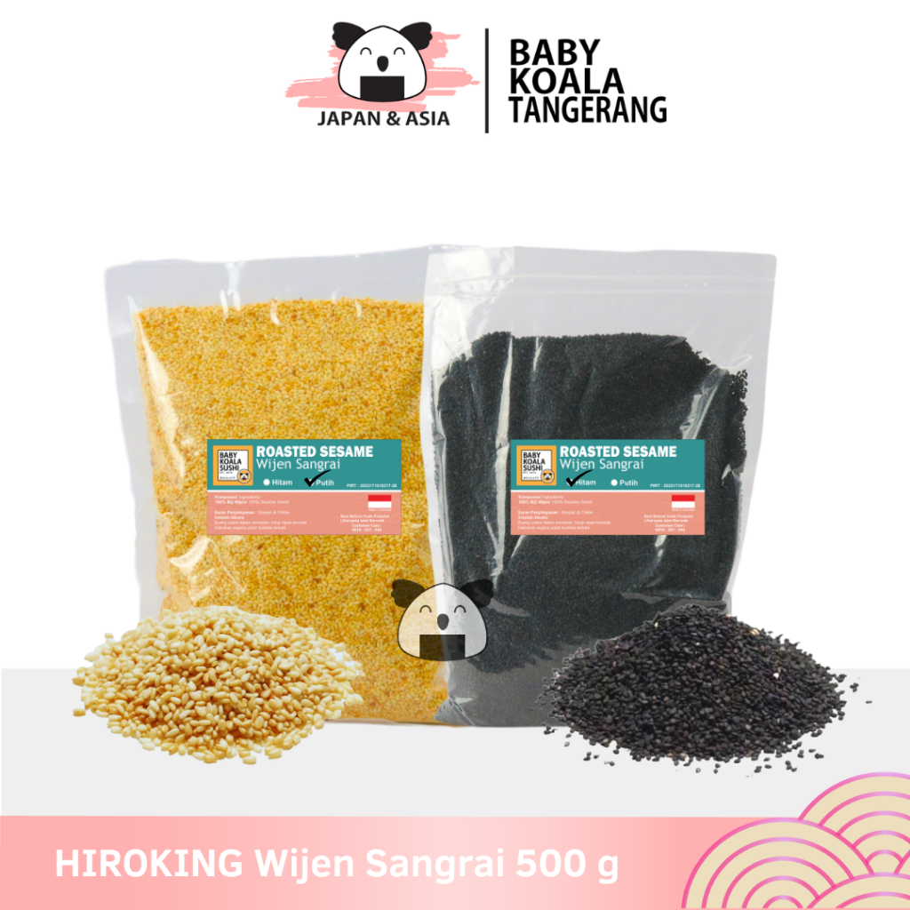 

HIROKING Biji Wijen Putih & Hitam Sangrai 500 g Halal │ Roasted White Sesame Seed for Sushi Ramen -BKT