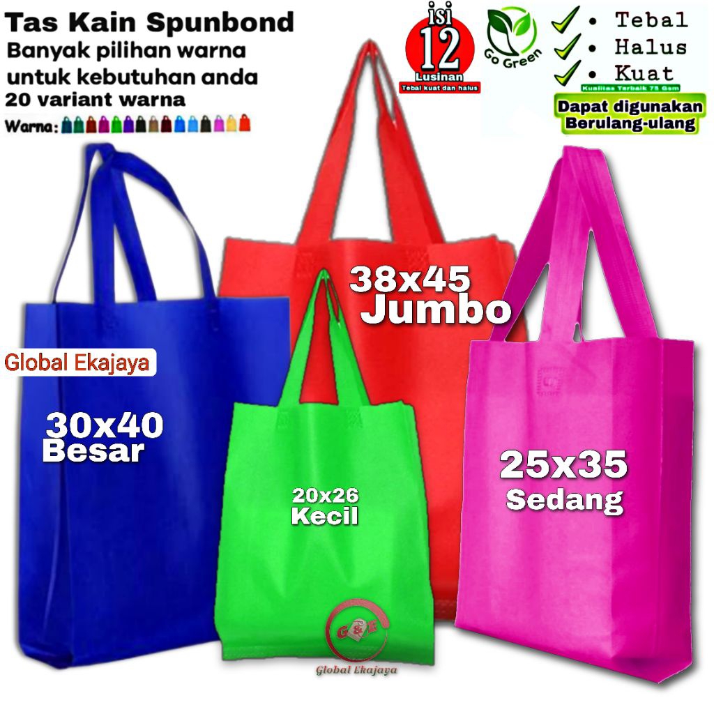 

12 Pcs Tas Spunbond Goodie Bag Totebag Kantong Kain Souvenir Hampers Belanja Snack Ultah Hajatan