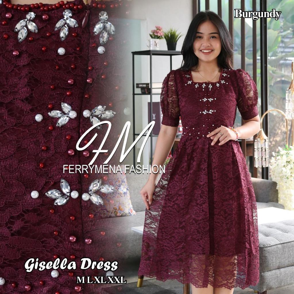 MIDI DRESS NATAL GISELLA READY 4 UKURAN M L XL XXL/ REKOMENDASI OUTFIT BAJU PESTA KONDANGAN WANITA G