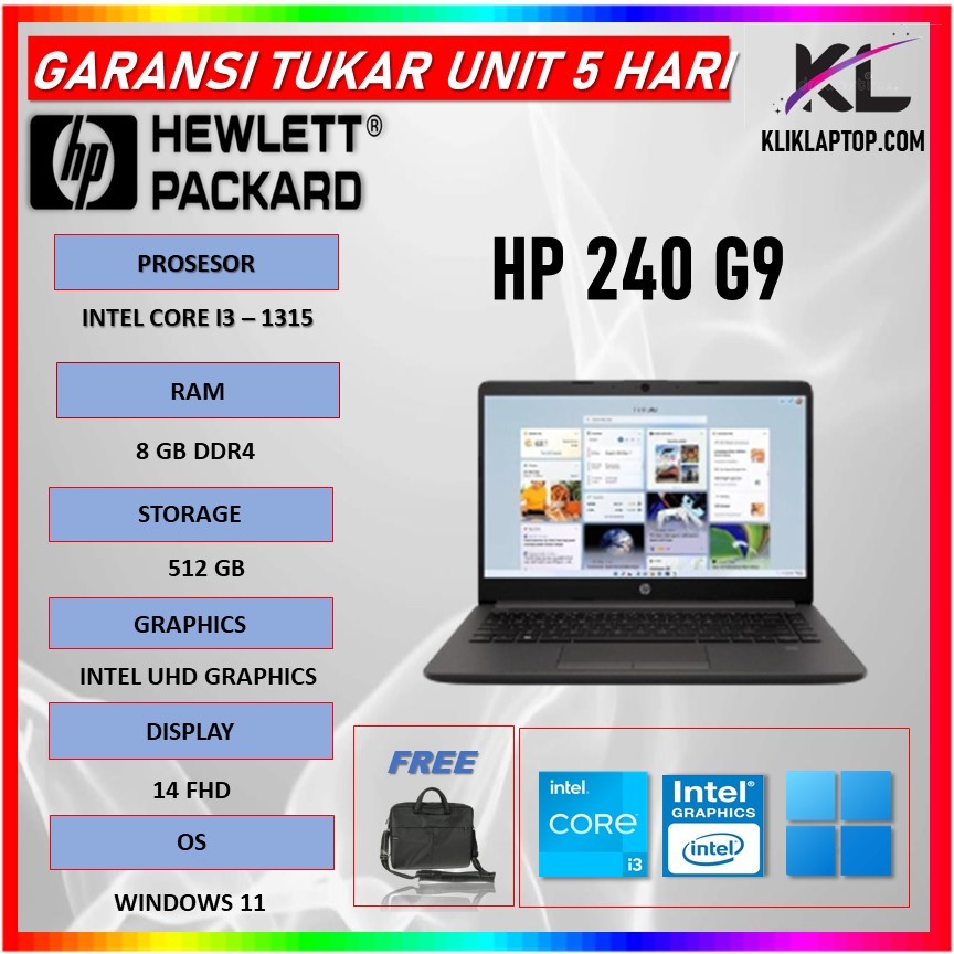 Hp Laptop 240 G9 I3 1315 8GB 512GB Windows 11 14.0 FHD