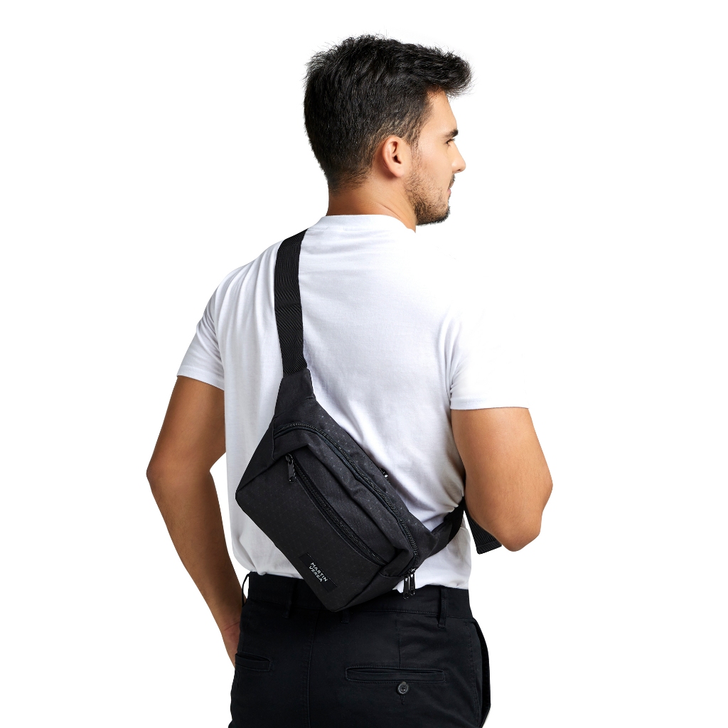 MARTIN VERSA CH11 Tas Selempang Pria Pinggang Kanvas Man Waistbag - Hitam