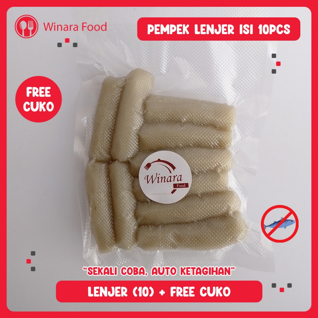 

Pempek Winara Lenjer isi 10 pcs - Pempek DOS Tanpa Ikan Tenggiri - Pempek Cuko - Pempek Palembang