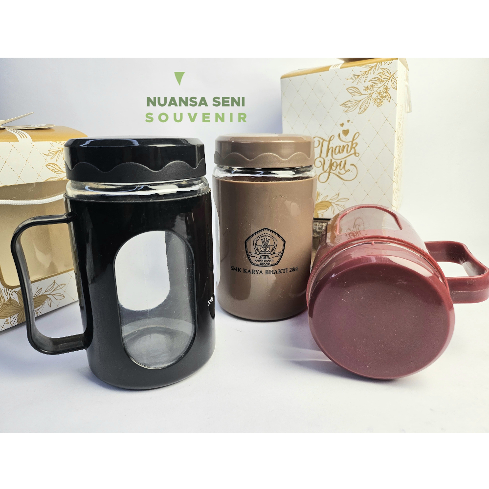 Souvenir Mug Jar Warna Gelas Jus Gagang Tumbler Minum Kaca Shell Custom Sablon
