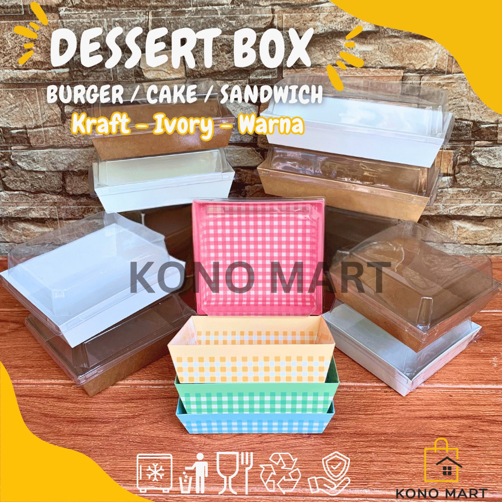 [ECER] DESSERT BOX BURGER CAKE SANDWICH / PAPER BOX IVORY KRAFT / KOTAK BOX TAHAN PANAS / PAPER BOX 