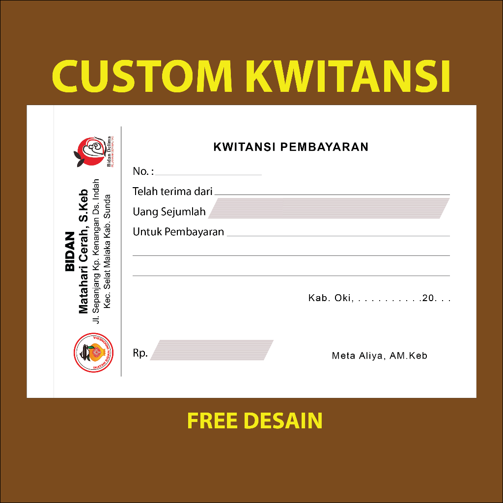 KWITANSI CUSTOM pembayaran  1 ply 2 ply isi 50 lembar