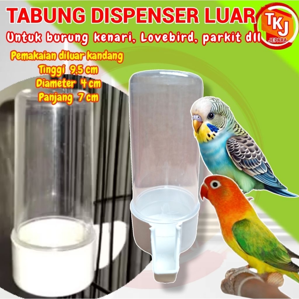 TABUNG DISPENSER WARNA PUTIH BENING UNTUK BURUNG KENARI CEPUKLUAR WADAH MAKAN MINUM PAKAN KUALITAS T