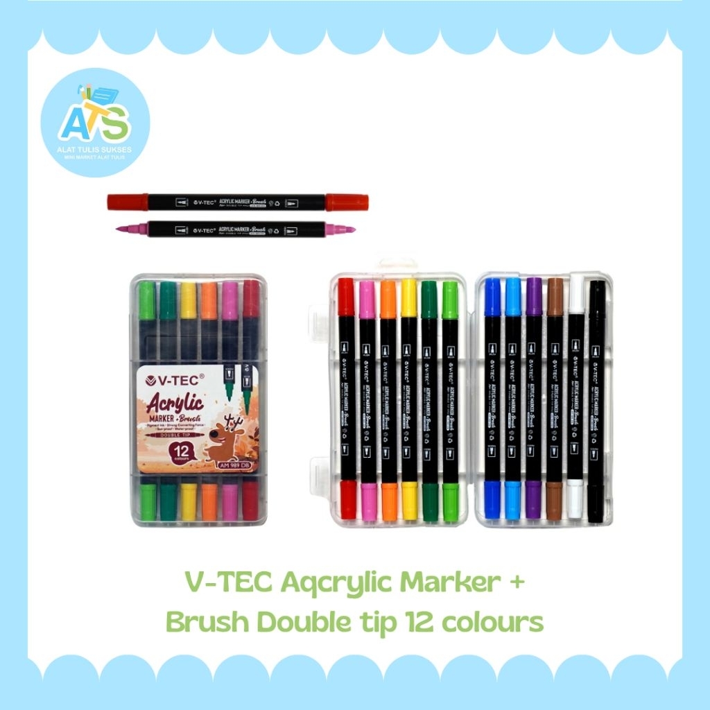 

v-tec aqcrylic marker + brush double tip 12 colours