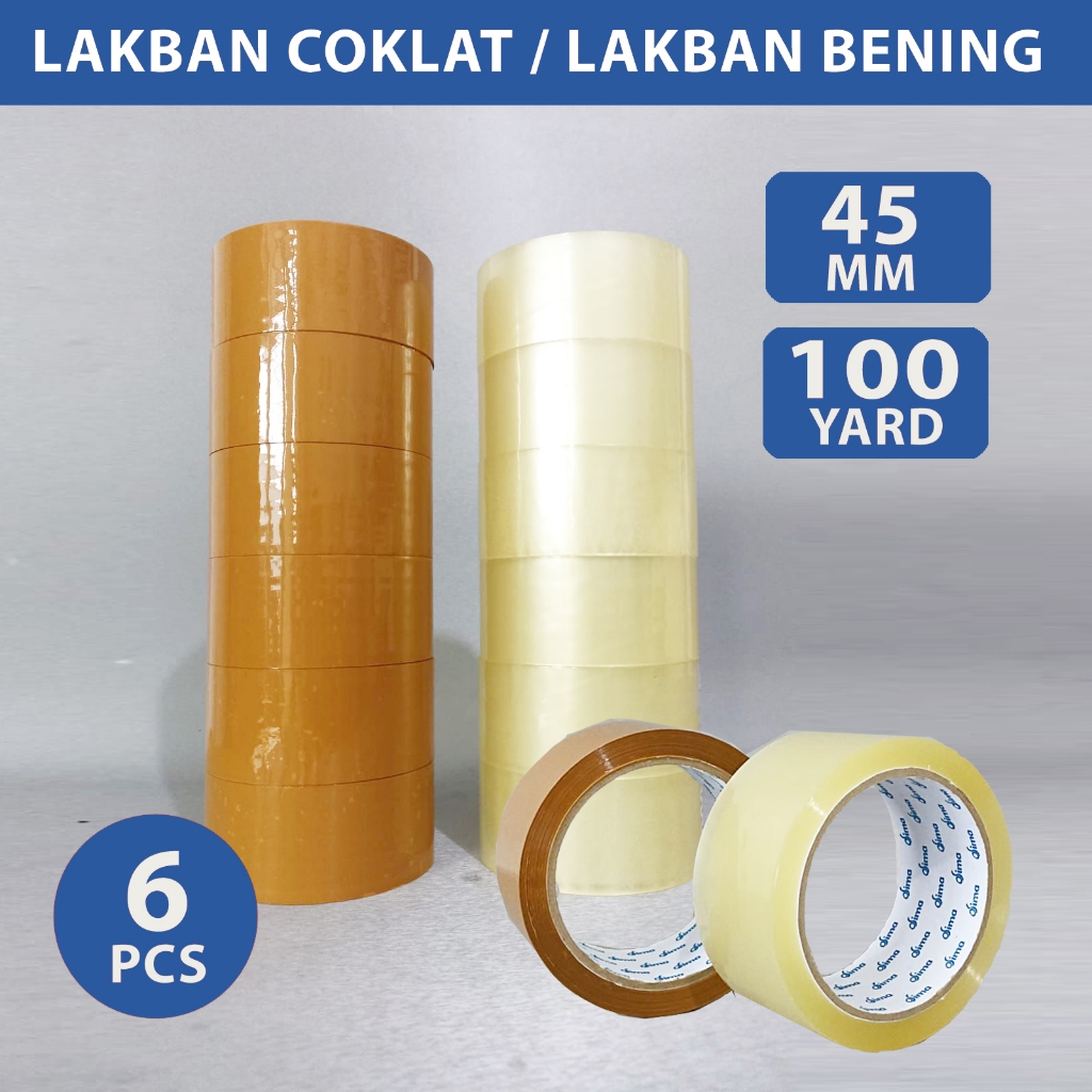 

Lakban 1 slop isi 6 pcs Bening coklat Isolasi 45mm 90 / 100 yard