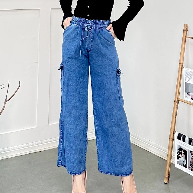 CELANA WANITA-CELANA JEANS CARGO HIGHTWAIST LOOSE//KULOT  CARGO JEANS//KULOT JEANS PINGGANG KARET