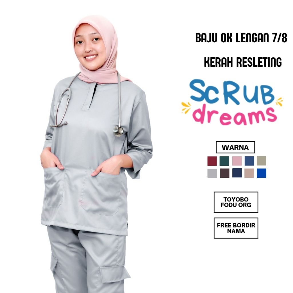 Baju OK OKA RESLETING DEPAN Lengan 7/8 Dokter Petugas medis Perawat Jaga Toyobo