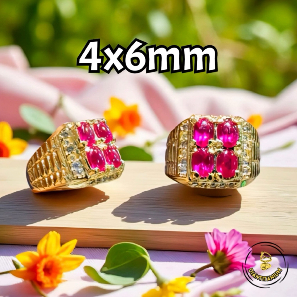 Cincin Batu Siam Bangkok Isi 4 Batu Ukuran 4x6mm