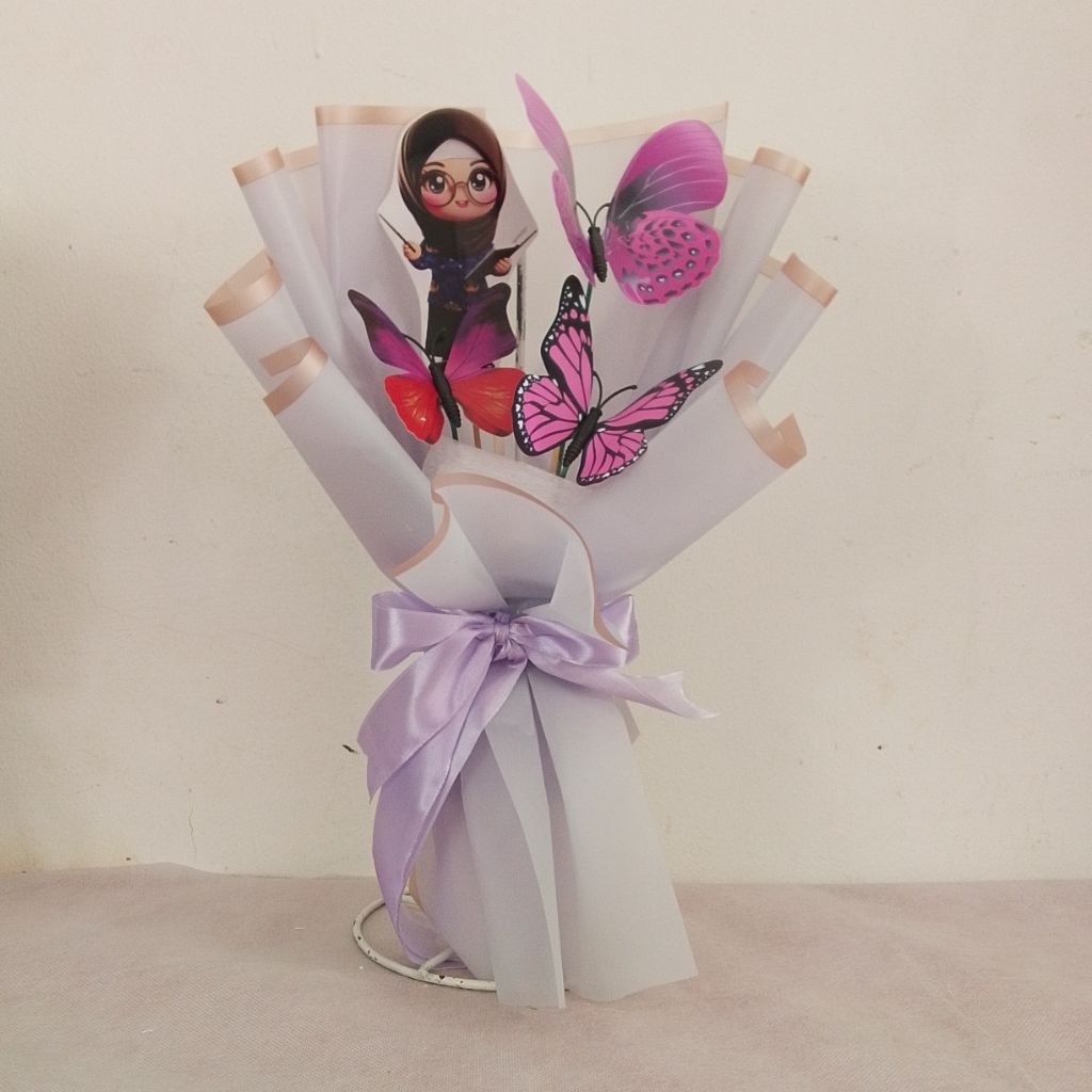 Bucket Murah Buket Wisuda Hari Guru Buket Kupu Kupu + Guru Perempuan Laki Laki Hadiah Kado Hariguru 