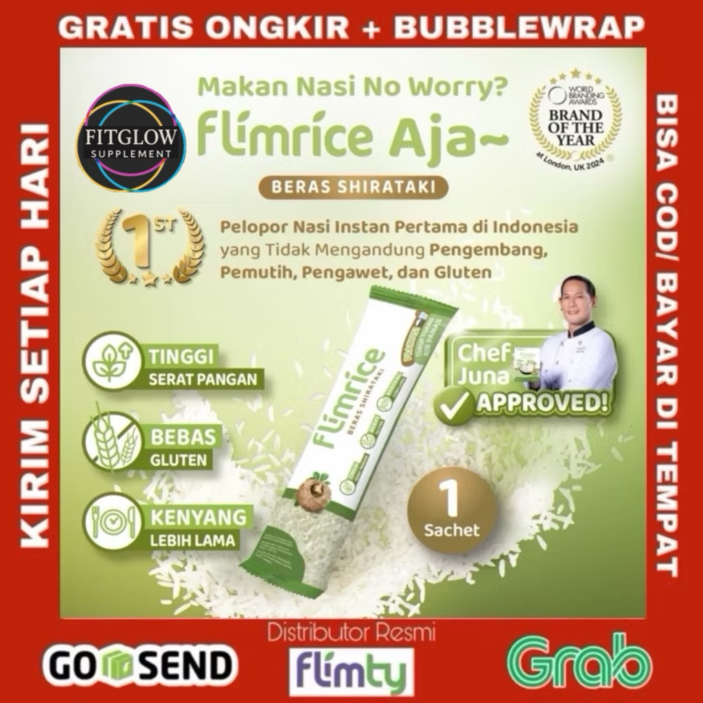 

(ECER 1 SACHET) FLIMRICE Nasi Shirataki Pandan (Nasi Diet) Beras Shirataki Flimty Bebas Glute