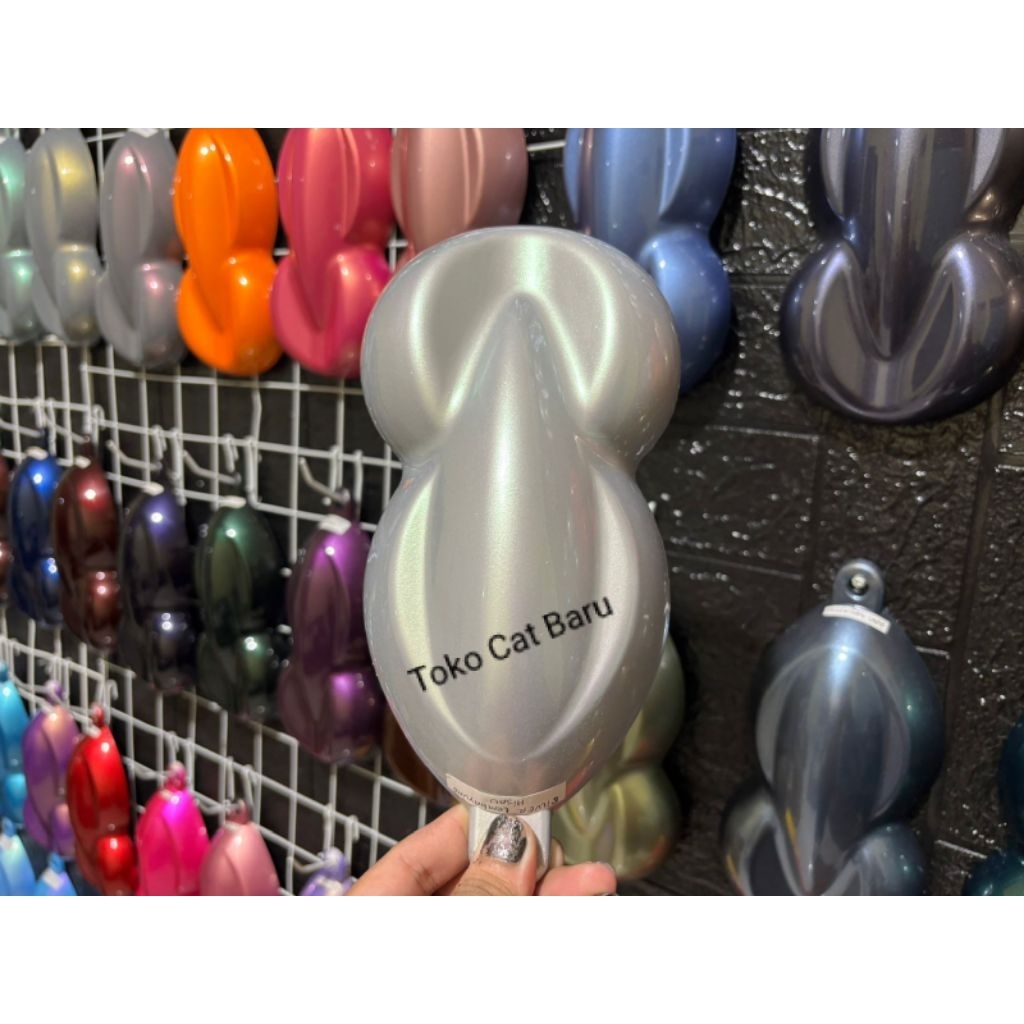 cat silver metalik pu + free efeck lembayung hijau