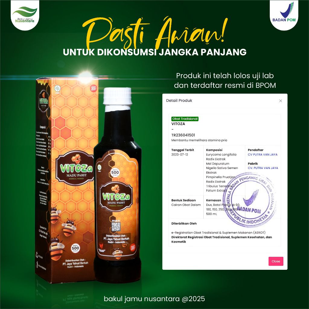 

Vitoza Madu Pahit 500 & 280 Gram Untuk Pegal Linu, Magh, Asam Urat, Diabetes, Kolesterol Dll