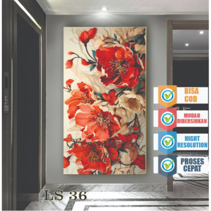 Wallpaper Stiker Dinding 3D Motif Bunga Mawar Merah, Dekorasi Stiker Dinding Bunga 3D, Stiker Vynil