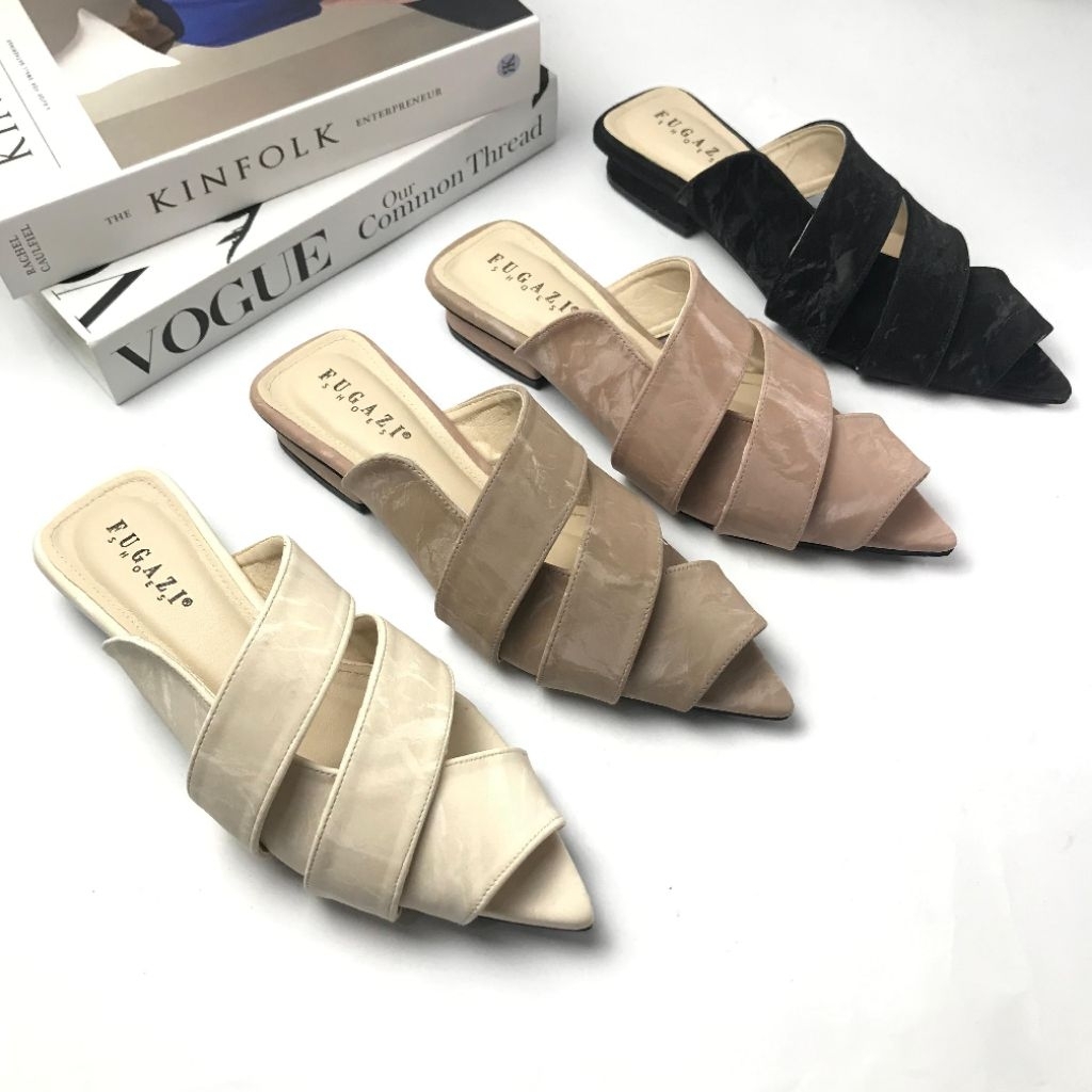 Fugazi - Rebecca Sepatu Mules Slip on Wanita | hak 3 cm Flat Selop Daily Sandal Sendal Shoes
