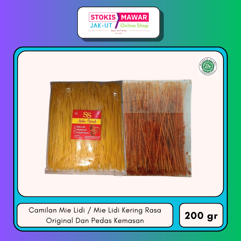 

Camilan Mie Lidi / Mie Lidi Kering Rasa Original Dan Pedas Kemasan Ukuran 200gr