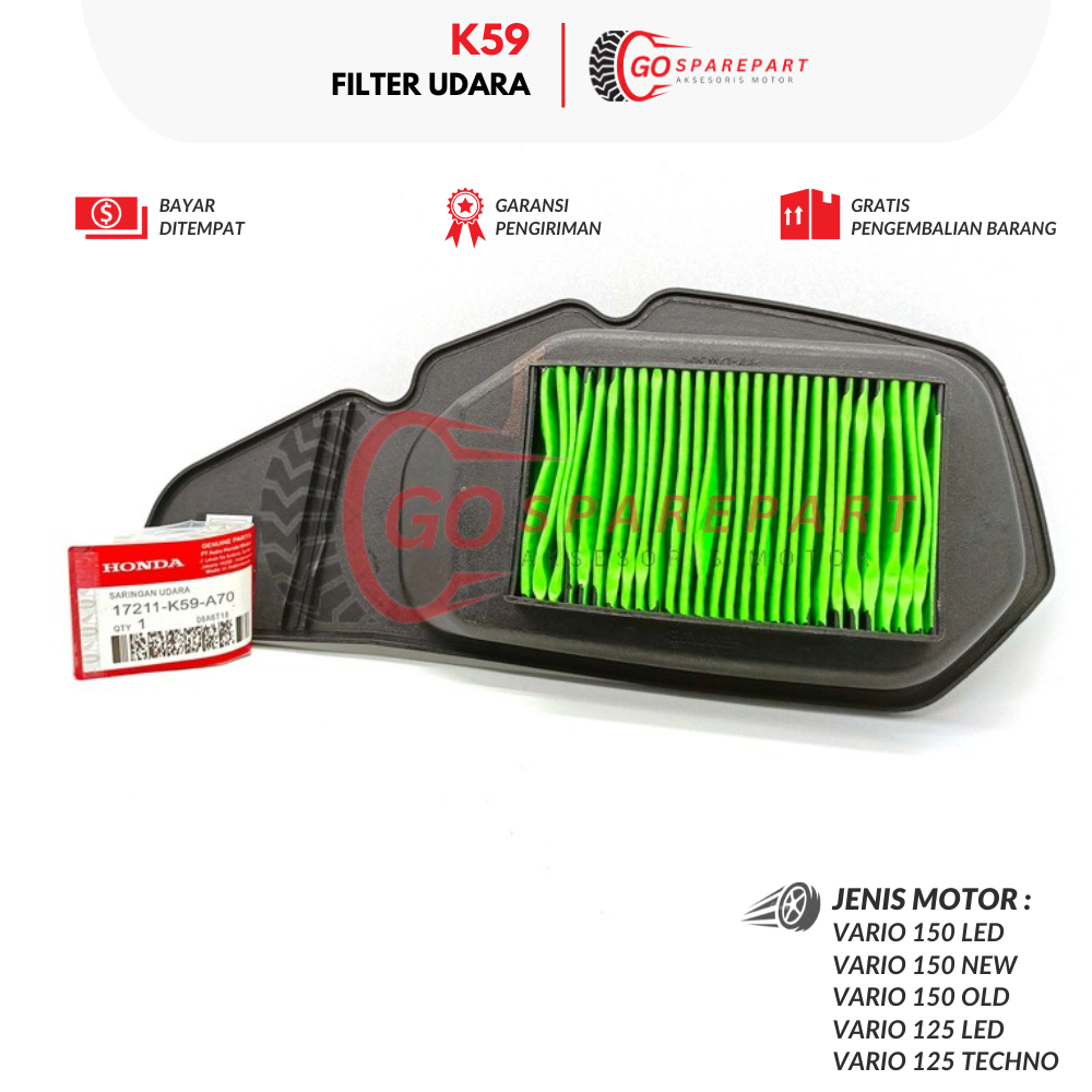 K59 FILTER UDARA MOTOR HONDA VARIO 150 / SARINGAN UDARA MOTOR VARIO 125 / AIR FILTER VARIO / FILTER 