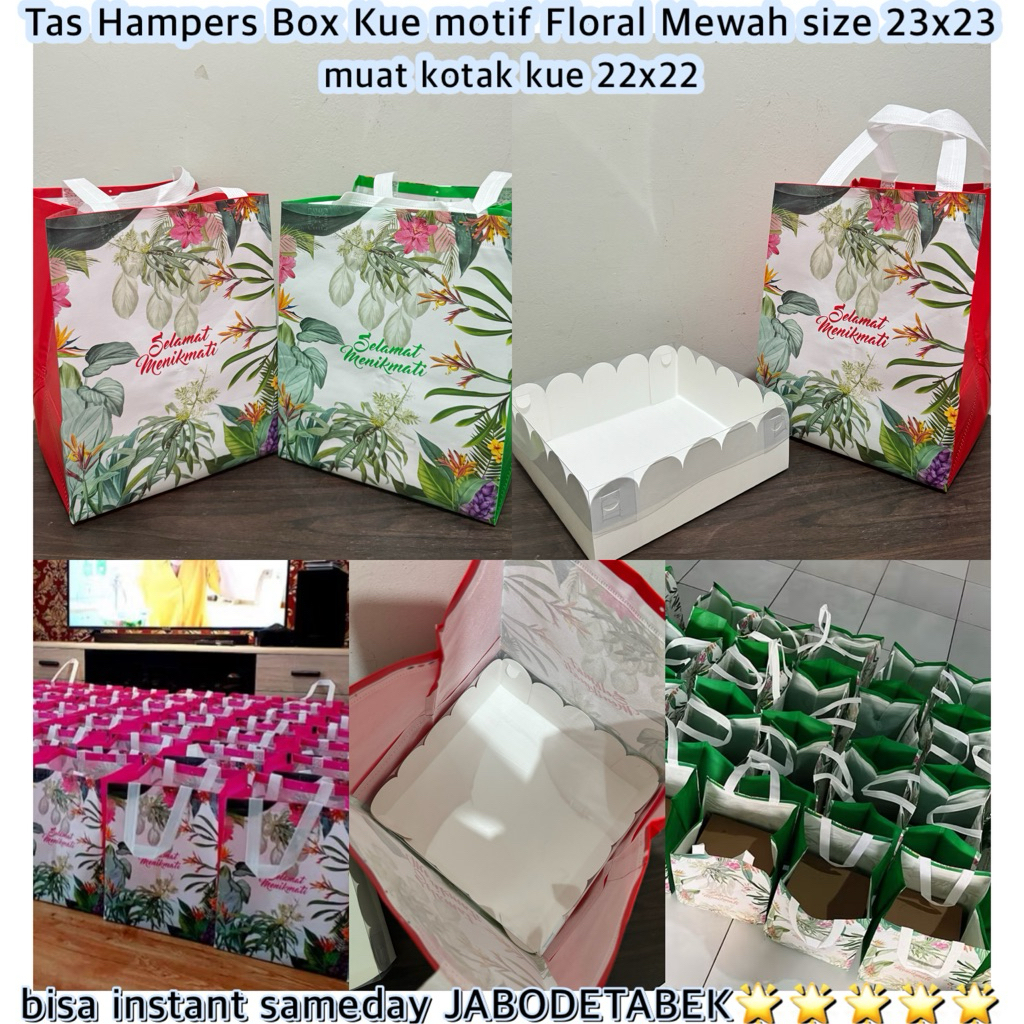 

Tas Goodie Bag Kotak 22x22 / 20x20 Full Motif Floral Mewah muat Kotak Kue atau Kotak Nasi 20x20 18x18