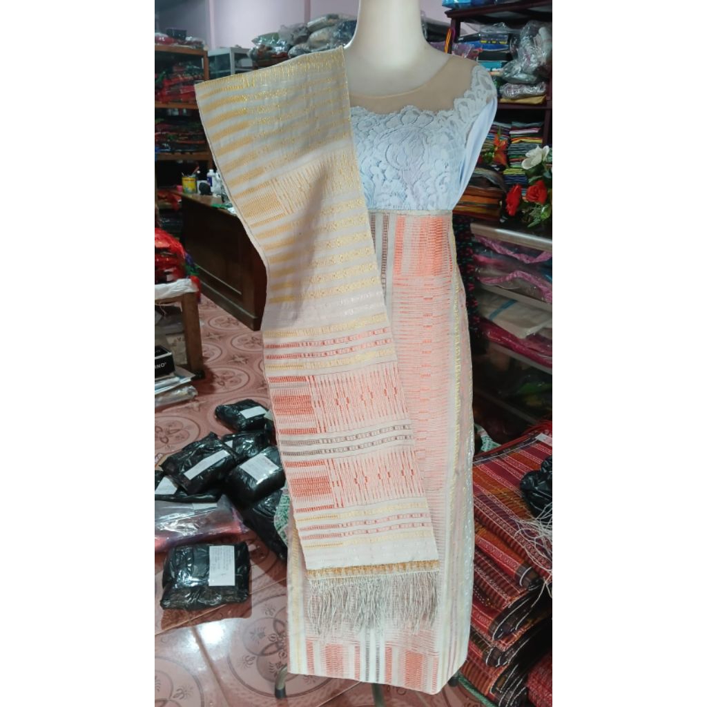 SONGKET PENGANTIN BATAK PUCCA KLASIK PUTIH KREM EMAS GOLD BERKILAU TENUN TANGAN ASLI