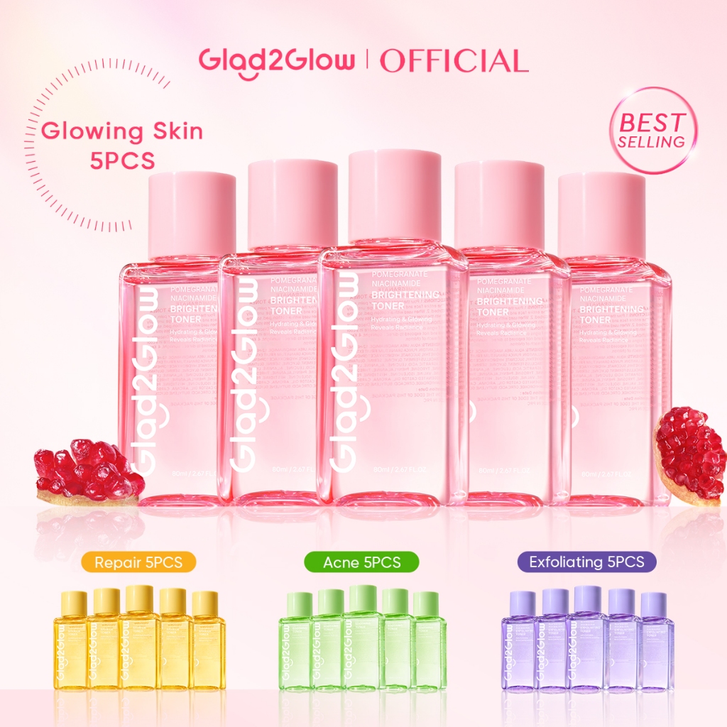 [Hemat 5PCS]Glad2Glow Toner Complete Series-Brightening/Acne care/Barrier/Exfoliating-Skincare toner