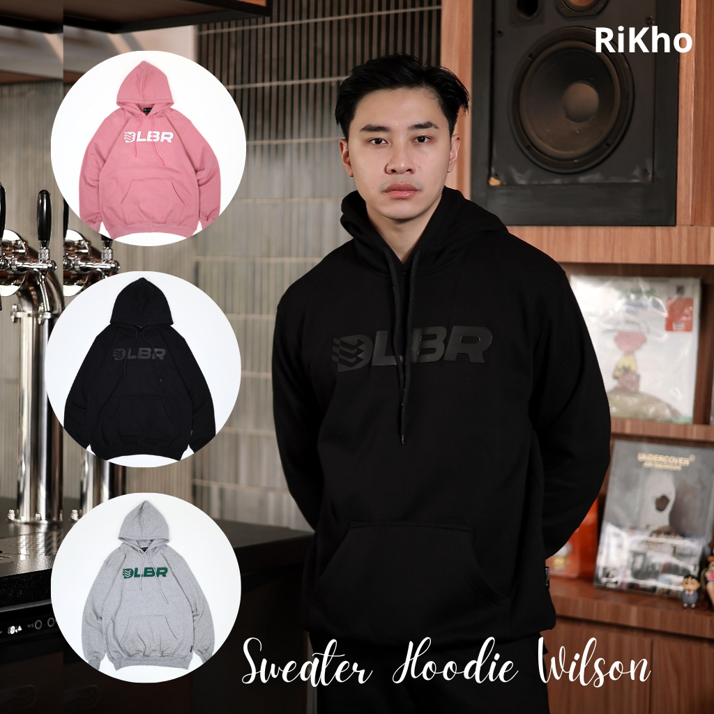Sweater Hoodie Pria Wilson Hitam Abu