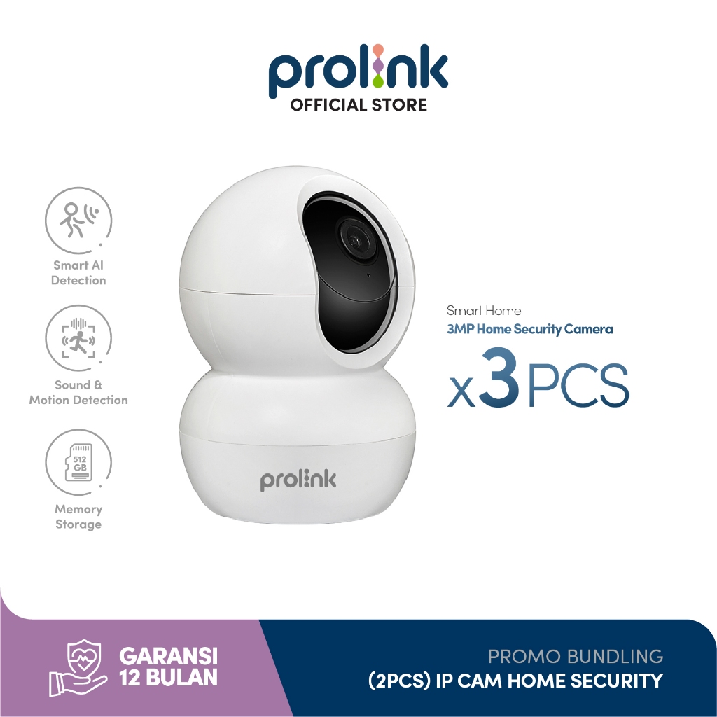 Bundle 3 pcs Prolink 3MP 2K Clear HD Smart IP Cam CCTV Wifi Indoor Full HD | PTZ Control Pan 360° | 