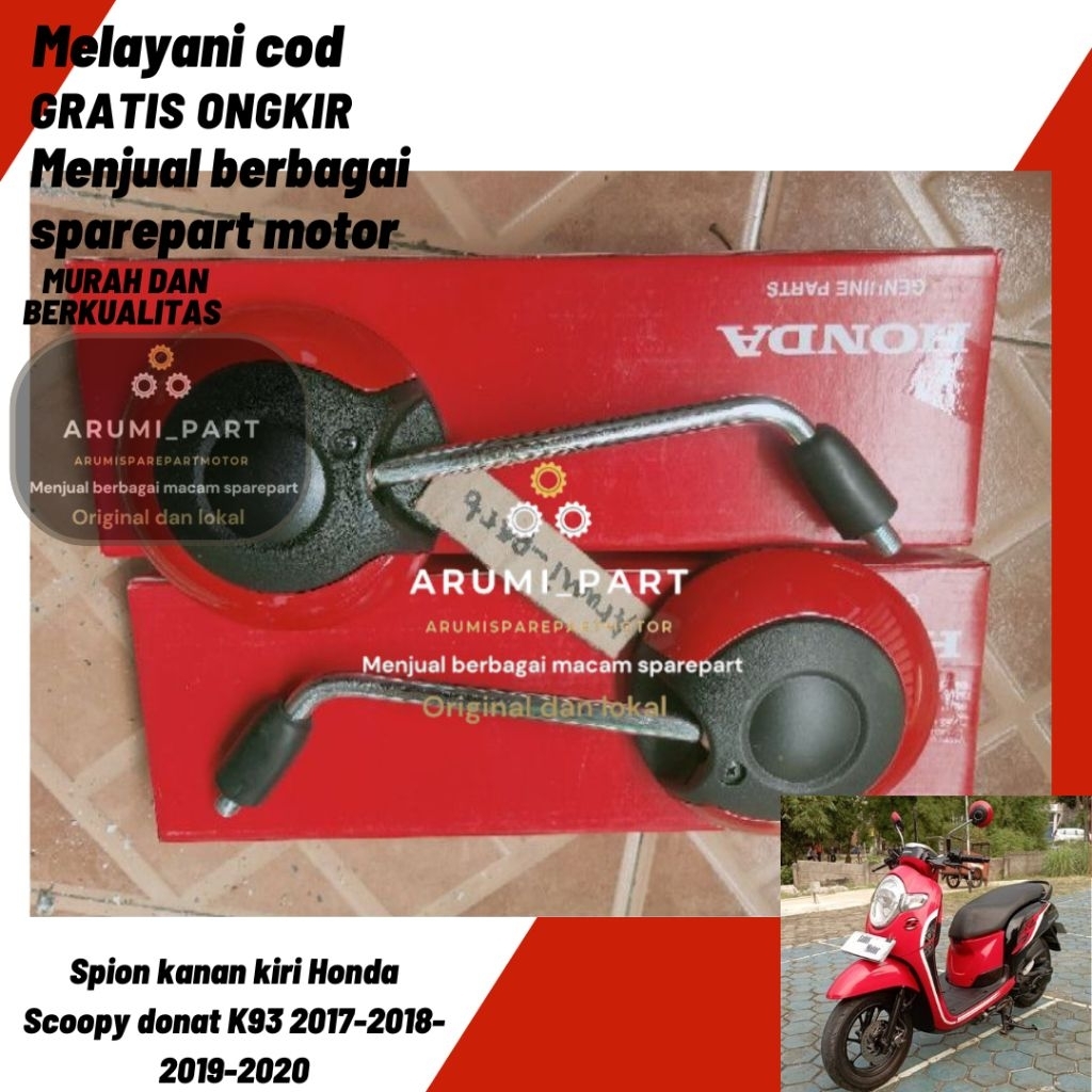 Kaca spion Honda Scoopy donat K93 Merah Cabe 2017-2018-2019-2020 Original