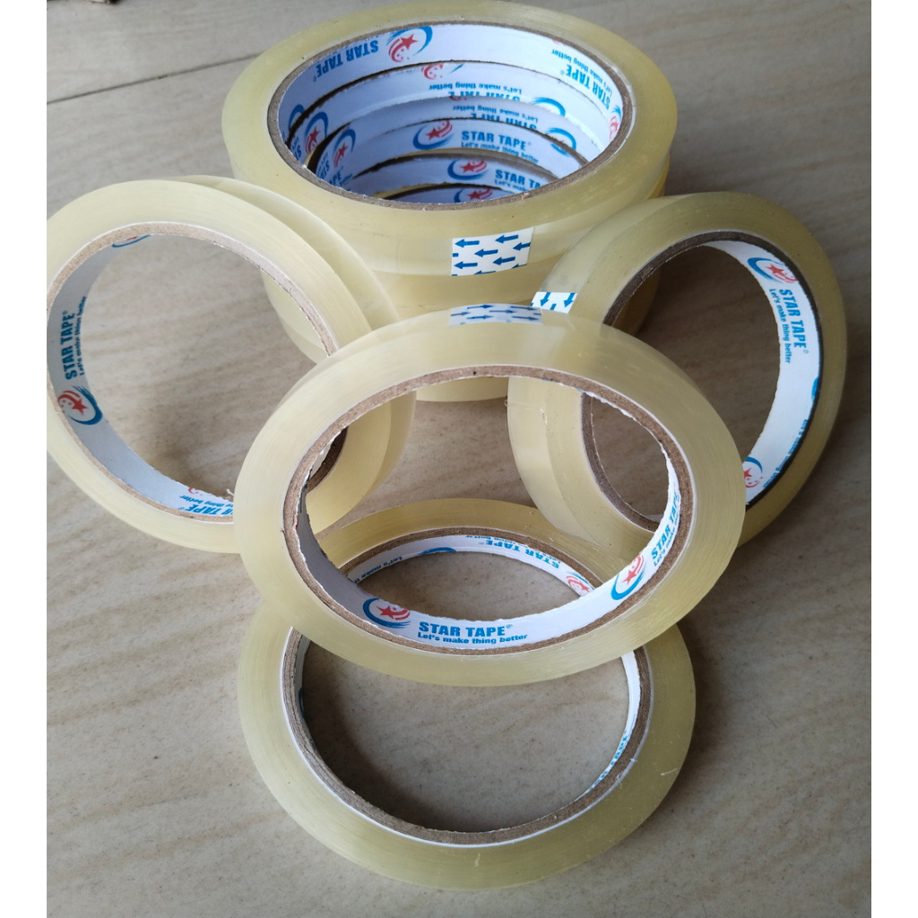 

Lakban Bening 12mm/0.5 Inch 45 micron x 90 yrad STAR TAPE ( Selotip )
