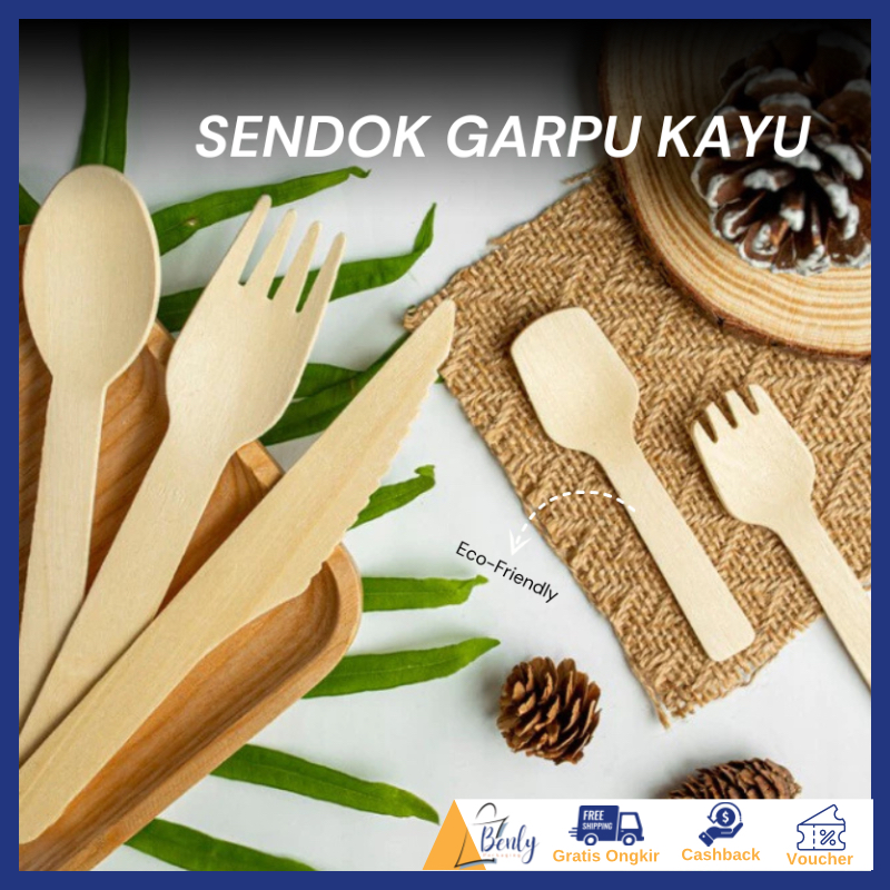 [100PCS] Sendok Makan Kayu/Wooden Spork Kayu Sekali Pakai / Spork Kayu Dessert / Garpu Kayu Aestheti