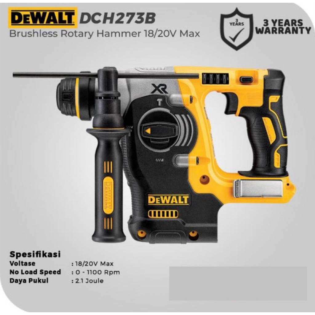Mesin Bor Tembok Cordless Beton DCH273B DEWALT 18V / 20V Rotary Impact Hammer Drill SDS PLUS 3 Mode 