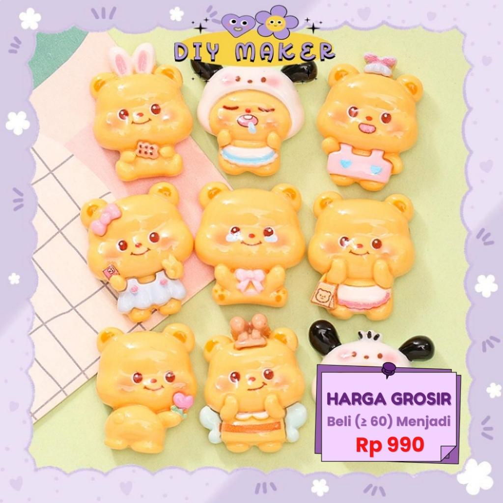 

DM Stiker 3D Resin Clay DIY Botol Gantungan Kunci JIbbitz Jepitan Rambut Motif Butter Bear Kuning