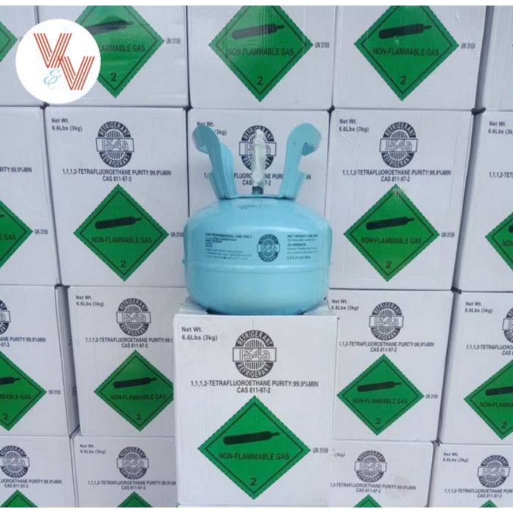refrigerant R134a/R 134/R134 isi 3 kg & 3,4 kg tabung mini segel pabrik
