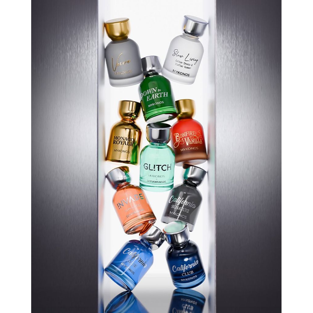 Mykonos parfum 50ml Monaco royal California Glitch Kondisi Segel Original 100%