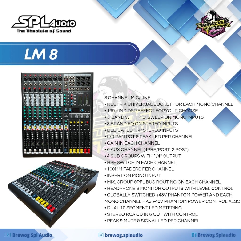 ORIGINAL PRODUK BREWOG SPL MIXER 8 CHANNEL TIPE LM8