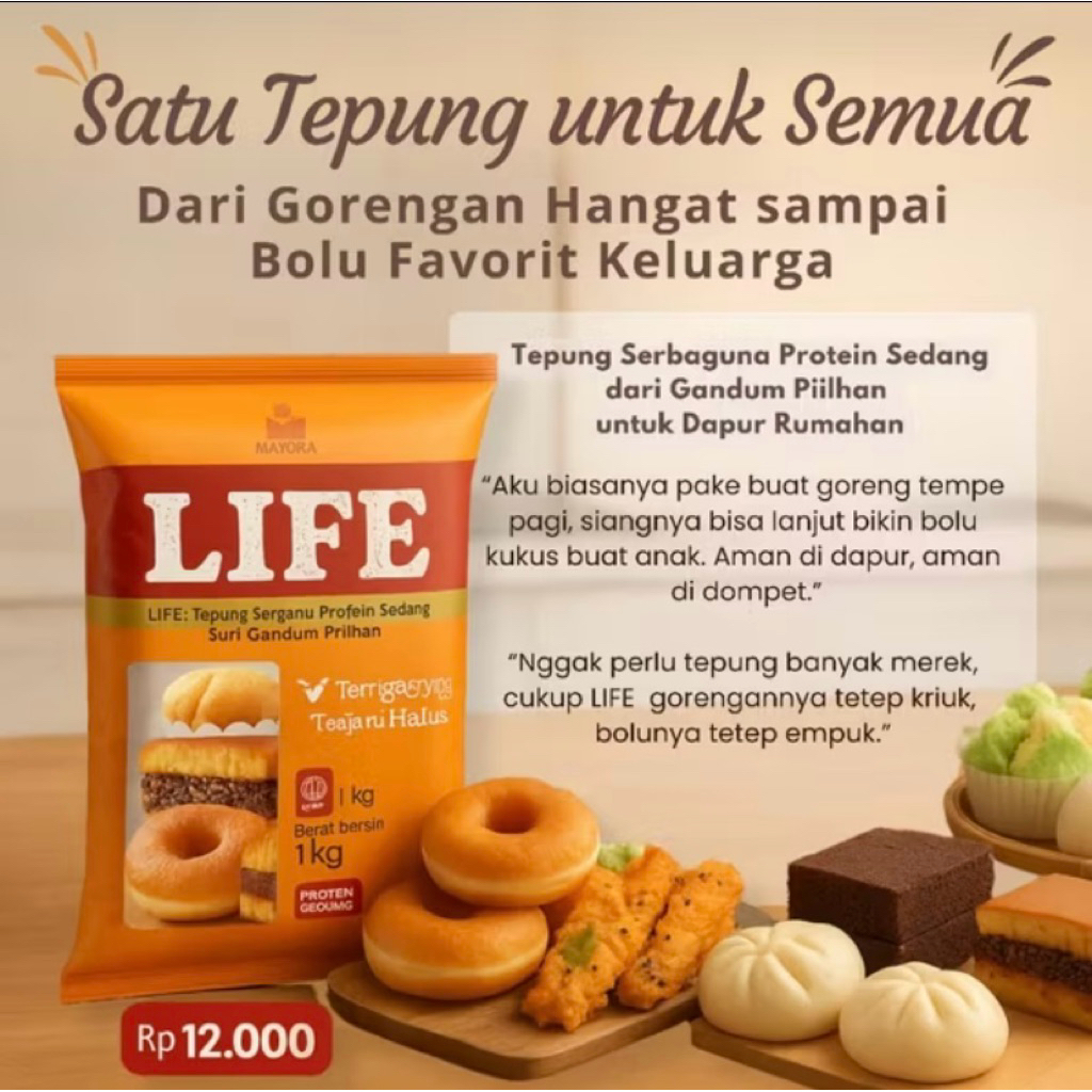 

TEPUNG TERIGU LIFE 1KG TEPUNG TERIGU DARI GANDUM PILIHAN