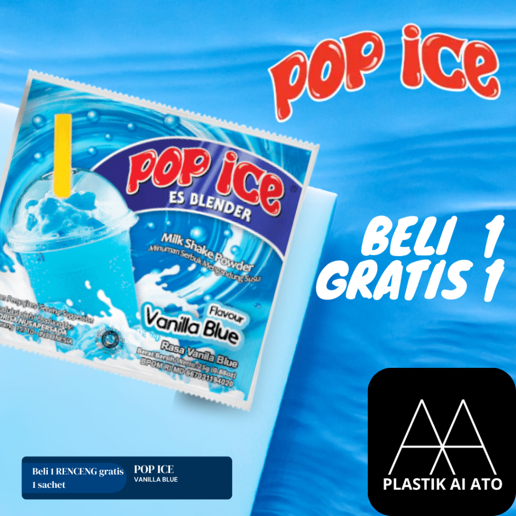 

Pop Ice Milk Shake Powder vanilla blue 25 Gr 10 Pcs BONUS SEDOTAN 10 PCS + PLASTIK 10 PCS