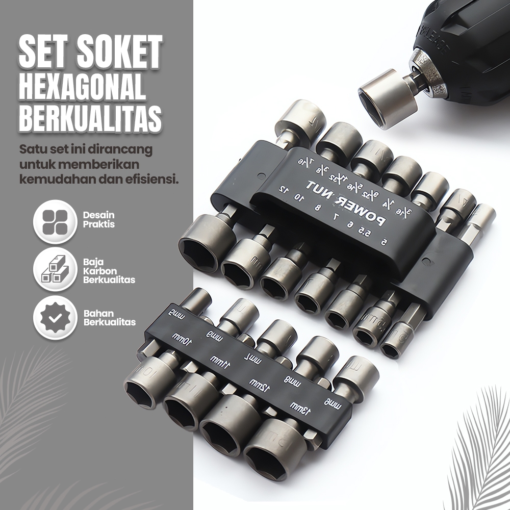 【9pcs/14pcs】Set soket hexagon Chrome Vanadium Lengkap Untuk Baut Mobil/Motor/Mesin Bor tanpa kabel/b
