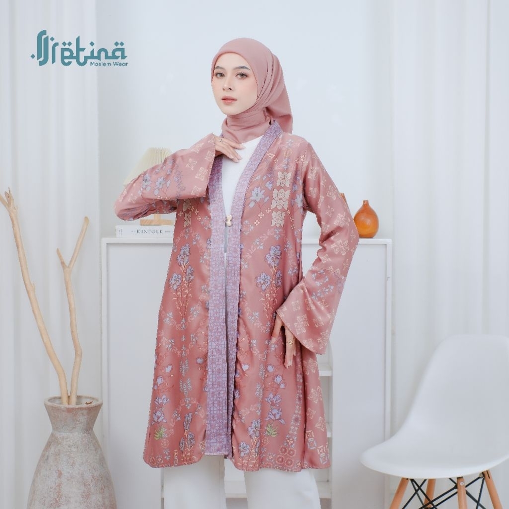 Outer Wanita Muslimah Premium Dior Silk Motif Bunga Korean Style Cardigan Panjang Casual Yumna Outer